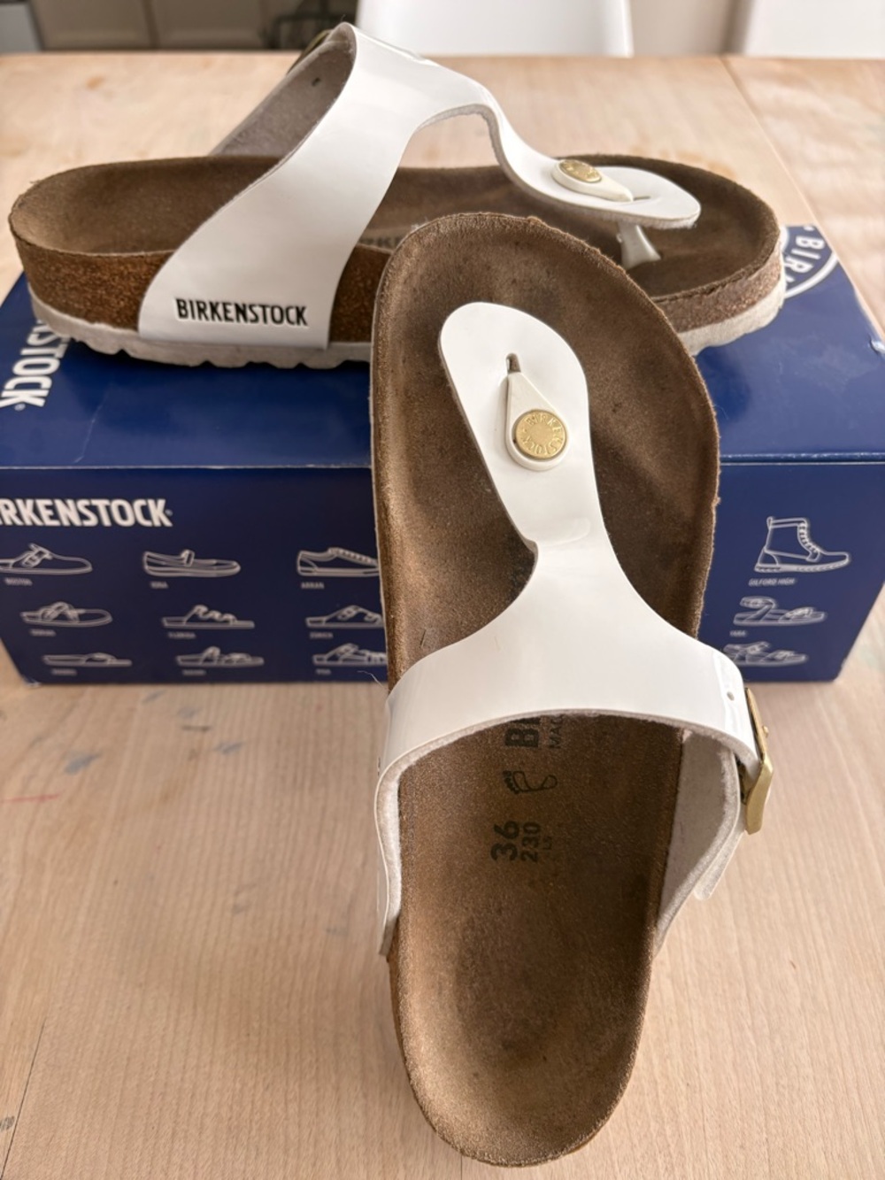 Birkenstock White Gizeh Leather Thong Sandals for Women